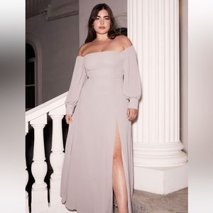 Feel the Romance Grey Off-the-Shoulder Maxi Dress
